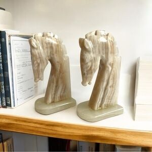 Pair of Onyx Horse Head Bookend Stone Horse Head Figurines Handcrafted Bookends